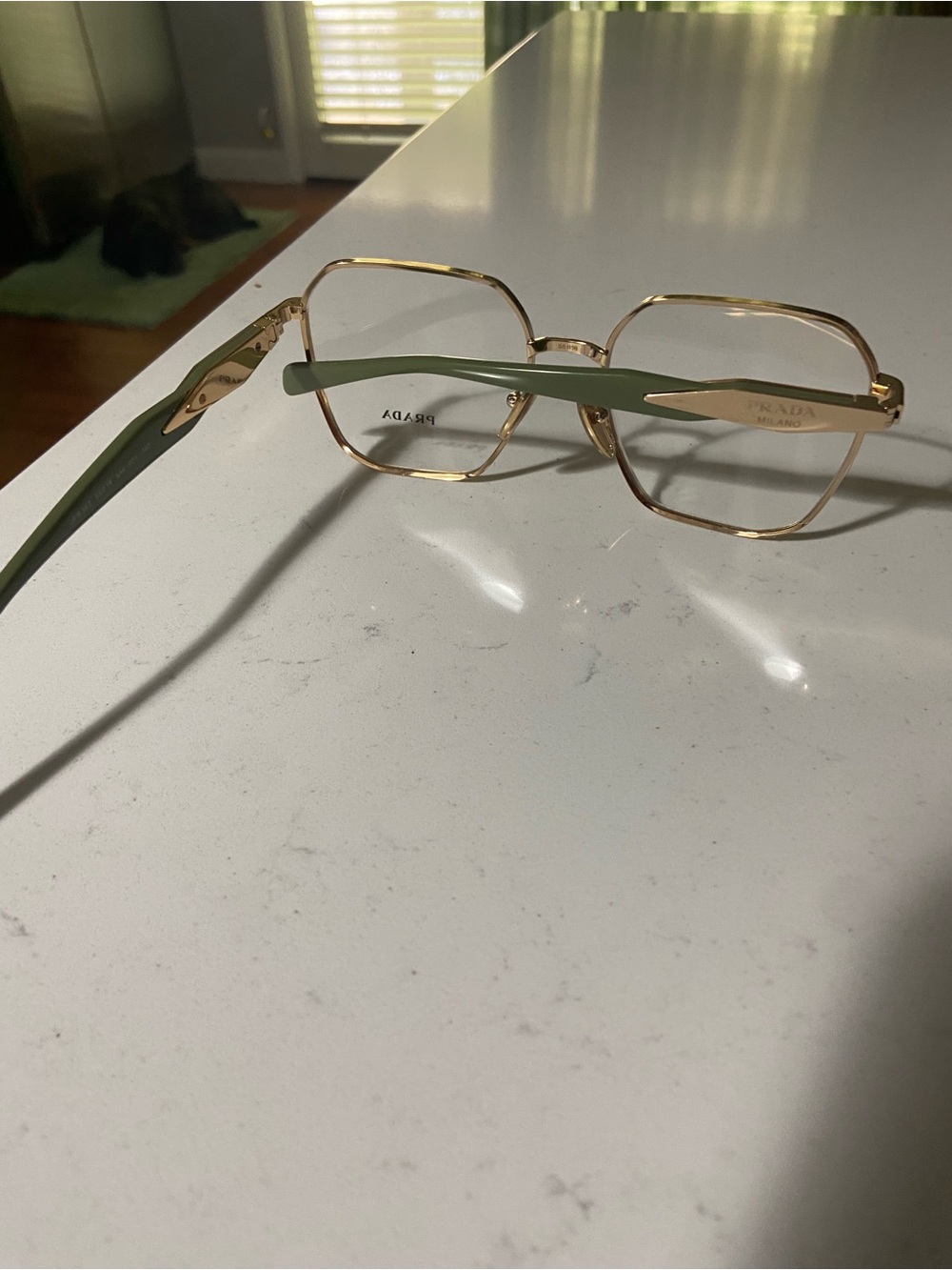 Prada Gold Hexagonal Metal Eyeglass Frames NWOT - Picture 2 of 4